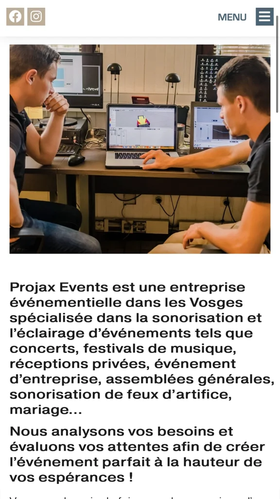 Aperçu de la création du site internet mobile de Projax Events réalisé par Cercledesign à La Bresse dans les Vosges (88)