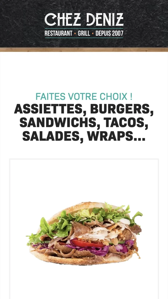 Aperçu de la création du site internet du restaurant Chez Deniz à Cornimont réalisé par Cercledesign dans les Vosges (88)