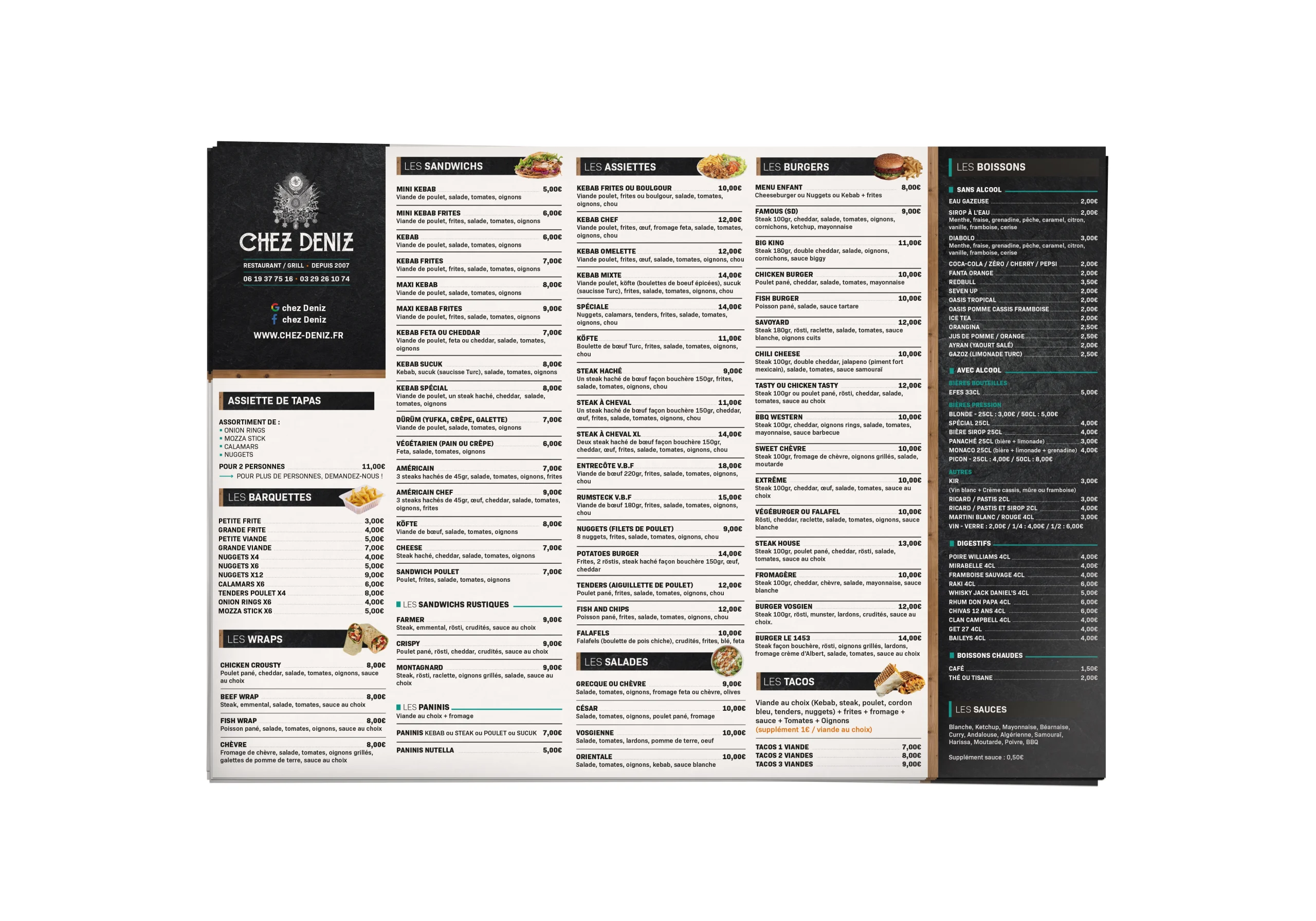 Aperçu de la création de la carte des menus du restaurant Chez Deniz à Cornimont réalisée par Cercledesign dans les Vosges (88)