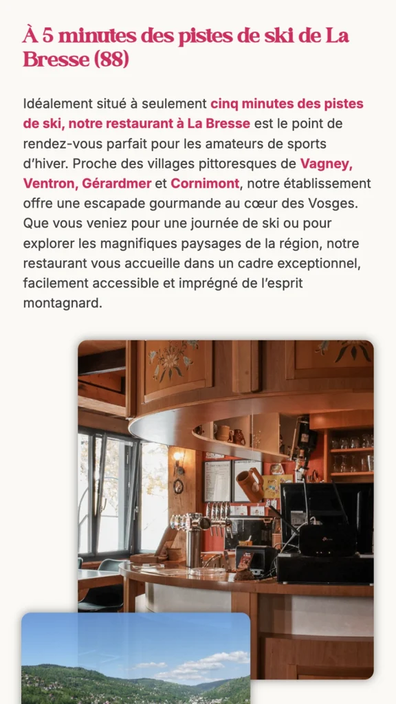 Aperçu de la création du site internet du restaurant La Scierie à La Bresse réalisé par Cercledesign, agence de communication dans les Vosges (88)