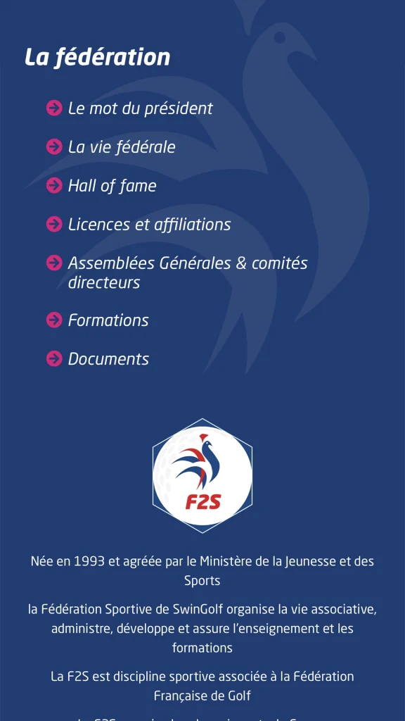 Aperçu de la création du site internet de la fédération française de Swin Golf réalisé par Cercledesign, agence de communication dans les Vosges (88)