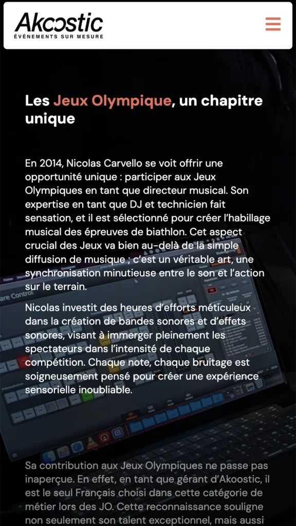 Aperçu de la création du site internet de Akoostic à Grenoble réalisé par Cercledesign, agence de communication dans les Vosges (88)