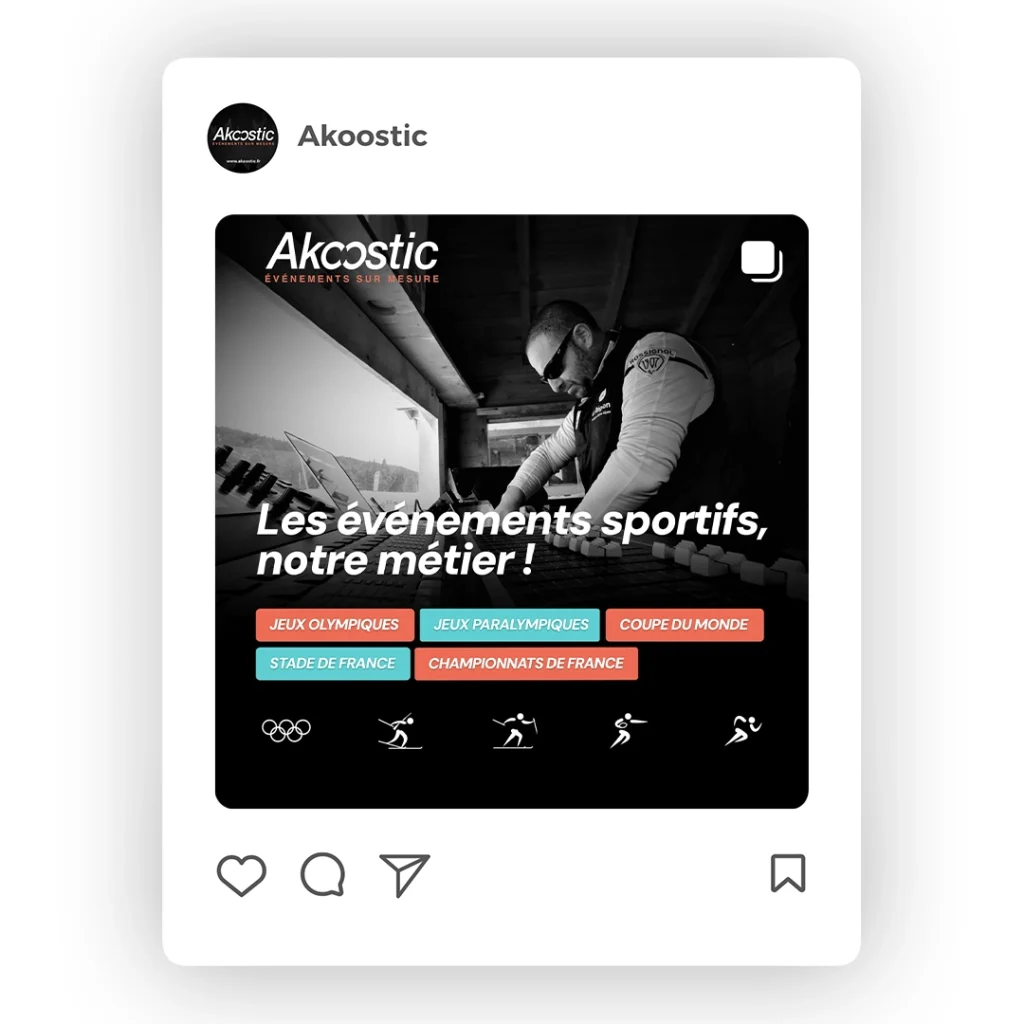 Aperçu de la création d'un post pour Instagram pour l'entreprise Akoostic à Grenoble, conçu par Cercledesign, agence de communication dans les Vosges (88).