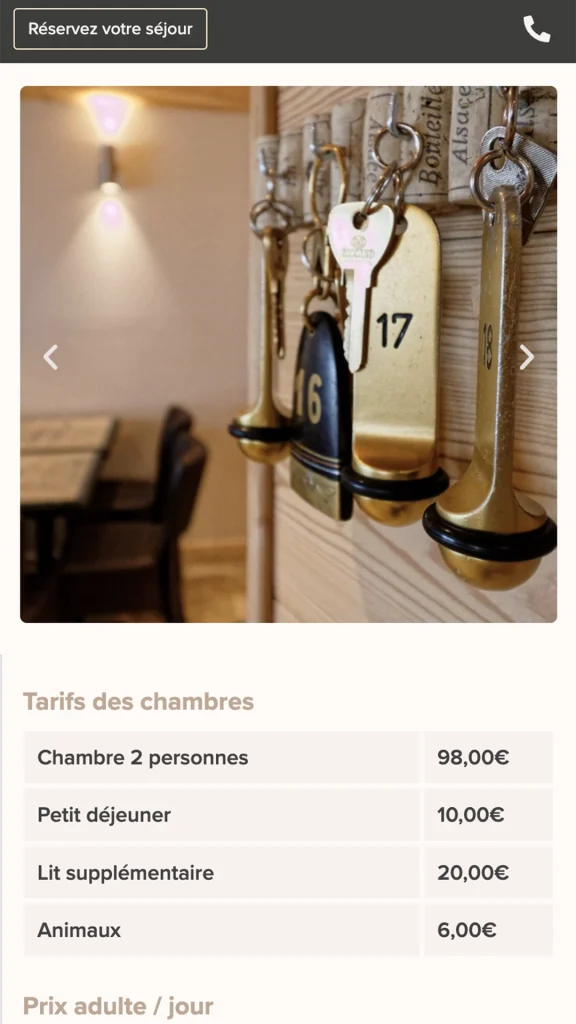 Aperçu de la création du site internet de l'hôtel restaurant Le Chalet des Roches à La Bresse réalisé par Cercledesign, agence de communication dans les Vosges (88)