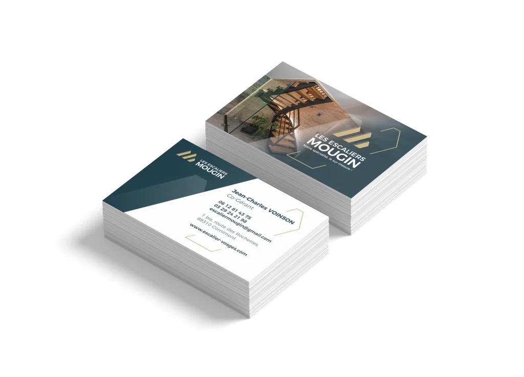 Carte de visite de l'entreprise Les Escaliers Mougin à Cornimont créé par Cercledesign, graphiste dans les Vosges (88)