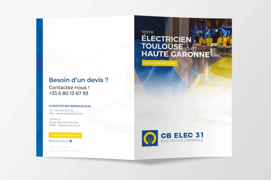 Aperçu de la création du dépliant de CB Elec 31 à Toulouse réalisé par Cercledesign à La Bresse dans les Vosges (88)